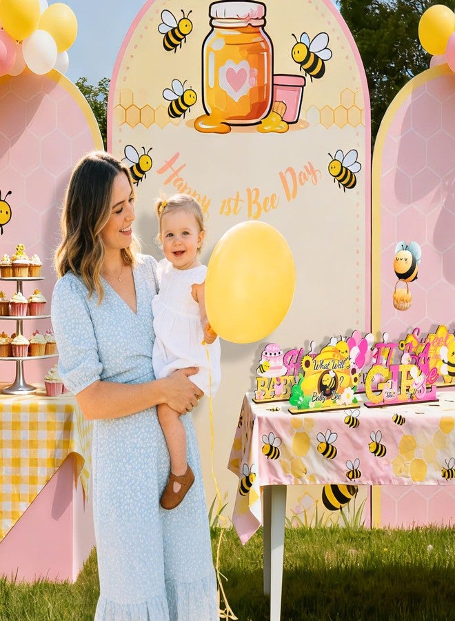 RANERVZ 6pcs Happy 1st Bee Day Wooden Table Centerpieces for First Birthday Party Decorations Pink Bumble Bee Party Table Centerpieces for Girl My 1st Bee Day Baby Shower One Birthday Table Sign Decors - Image 5